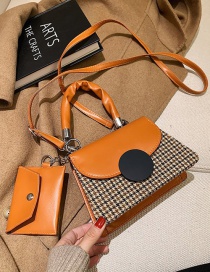 Fashion Dark Brown Houndstooth Fold Stitching Contrast Color One-shoulder Messenger Bag