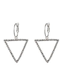 Fashion Silver Color Alloy Diamond Hollow Triangle Stud Earrings