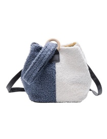 Fashion Blue With White Lamb Wool Stitching Contrast Single Shoulder Messenger Bag