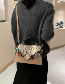 Fashion Khaki Contrast Snake Print Flap Crossbody Shoulder Bag