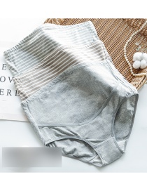 Fashion Gray Stripes + Khaki Stripes + Gray Pure Cotton Breathable High Waist Belly Support Adjustable Non-marking Pits Maternity Underwear