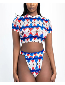 Fashion Color Oversized Printed Short-sleeved Split Swimsuit