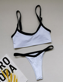 Fashion Black Colorblock Striped Flat Chest Split Swimsuit