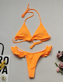 Fashion Orange Solid Color Triangle Ruffled Split Swimsuit