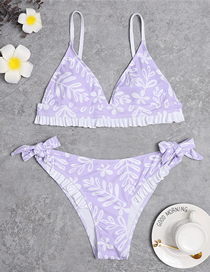 Fashion Purple Type B Printed Triangle Fungus Split Swimsuit
