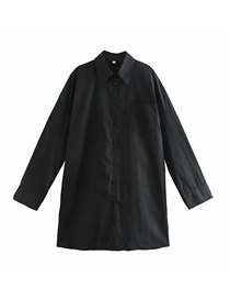 Fashion Black Solid Color Single-breasted Loose Poplin Shirt Top