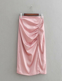 Fashion Pink Solid Color Pleated Slit Loose Skirt