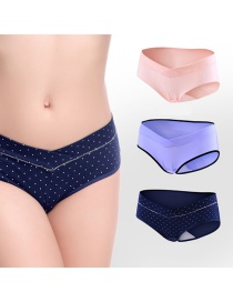 Fashion Elegant Skin + Purple Black Border + Navy Blue Wavelet Dots Large Size U-shaped Pregnant Womens Underwear (three Packs)