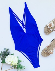 Fashion Blue Striped Solid Color Tie One-piece Swimsuit