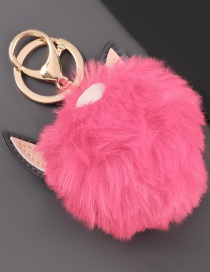 Fashion Rose Red Alloy Artificial Leather Cat Ear Round Hair Ball Keychain Pendant