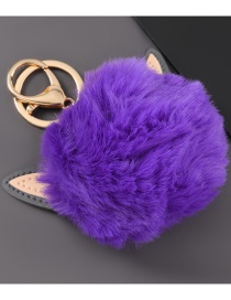 Fashion Deep Purple Alloy Artificial Leather Cat Ear Round Hair Ball Keychain Pendant