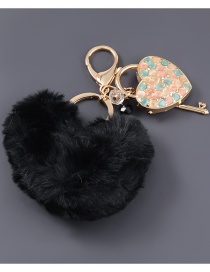 Fashion Black Alloy Diamond Love Lock Hair Ball Keychain Pendant