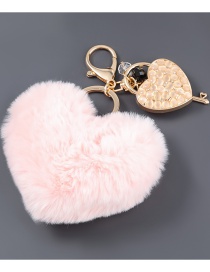 Fashion Pink Brown Alloy Diamond Love Lock Hair Ball Keychain Pendant