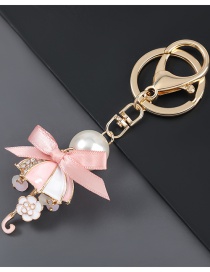 Fashion Pink Alloy Oil Drop Diamond Bowknot Umbrella Keychain Pendant