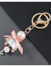 Fashion Blue Alloy Oil Drop Diamond Bowknot Umbrella Keychain Pendant