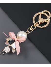 Fashion Black Alloy Oil Drop Diamond Bowknot Umbrella Keychain Pendant
