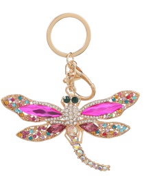 Fashion Rose Red Alloy Diamond Dragonfly Keychain Pendant