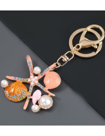 Fashion Pink Alloy Diamond Pearl Starfish Shell Keychain Pendant