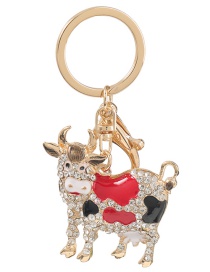 Fashion Red Alloy Diamond-studded Cow Keychain Pendant