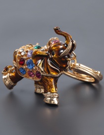 Fashion Yellow Alloy Oil Dripping Diamond Elephant Keychain Pendant