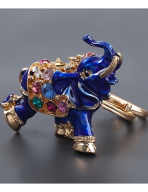 Fashion Blue Alloy Oil Dripping Diamond Elephant Keychain Pendant