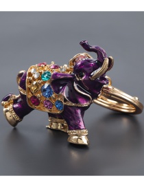 Fashion Purple Alloy Oil Dripping Diamond Elephant Keychain Pendant