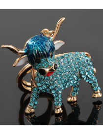 Fashion Blue Alloy Diamond-studded Cow Keychain Pendant