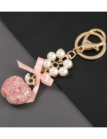 Fashion Pink Alloy Diamond Pearl String Apple Keychain Pendant