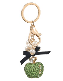 Fashion Green Alloy Diamond Pearl String Apple Keychain Pendant