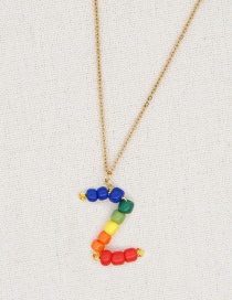 Fashion Color Z Stainless Steel Letter Pendant Handmade Rainbow Beaded Necklace
