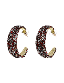 Fashion Red Alloy Diamond C Row Earrings