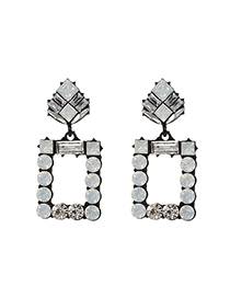 Fashion White Alloy Diamond Hollow Square Earrings