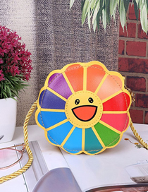 Fashion Yellow Colorful Flowers Smiley Face Hit Color One-shoulder Diagonal Bag