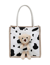 Fashion Cow White Bear Print Doll Nylon Handbag