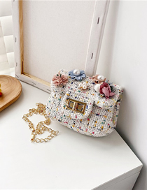 Fashion Two White Childrens Shoulder Messenger Bag With Chain Lock Flap Flower