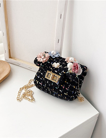 Fashion Section Two Black Childrens Shoulder Messenger Bag With Chain Lock Flap Flower