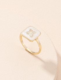 Fashion Gold Color Lucky Four-leaf Clover Alloy Square Ring