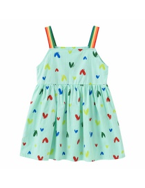 Fashion Green Rainbow Shoulder Strap Love Print Sling Kids Dress