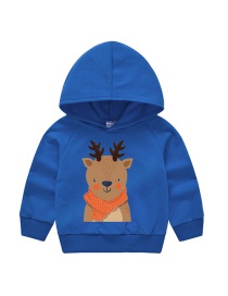 Fashion Royal Blue Hood 10 Round Neck Printed Loose Long-sleeved Childrens Sweater