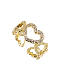 Fashion Golden Copper Inlaid Zircon Hollow Heart Ring