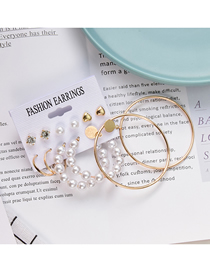 Fashion Golden Diamond And Pearl Geometric Alloy Earrings Set