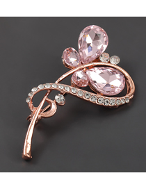 Fashion Pink Alloy Diamond Flower Brooch