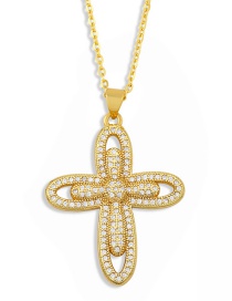 Fashion Cross B Gold-plated Copper Necklace With Diamond Cross
