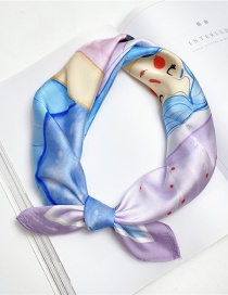 Fashion Blue Hair Girl Printed Contrasting Geometric Headband Small Square