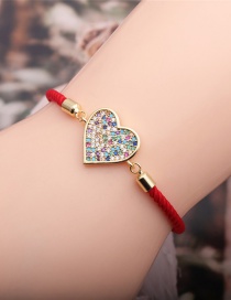 Fashion Heart Micro-inlaid Zircon Love Heart Red Cord Adjustable Bracelet