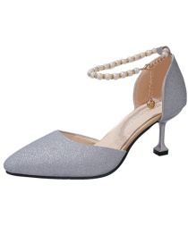 Fashion Silver Pointed Sequined High-heel Buckle Sandals