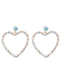 Fashion Ab Color Alloy Diamond Hollow Heart Stud Earrings