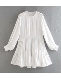 Fashion White Round Neck Stitching Loose Pullover Dress