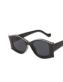 Fashion Bright Black All Gray Irregular Large Frame Resin Sunglasses
