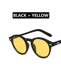 Fashion Bright Black And Yellow Film Small Frame Mi Nail Resin Round Sunglasses
